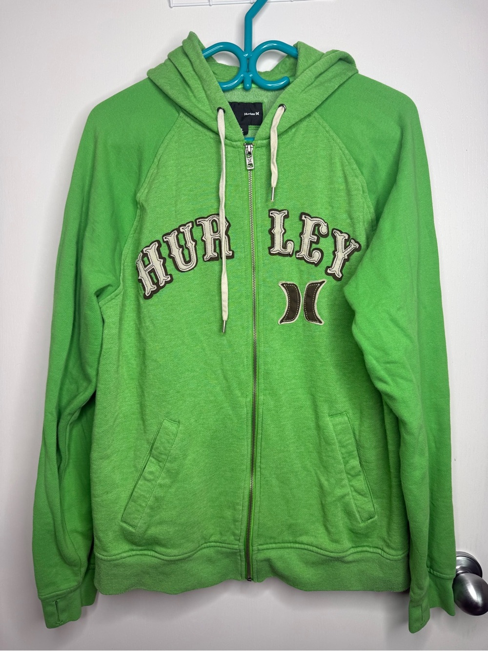 Hurley Bright Green Hooded Fleece Sweater Men's Large